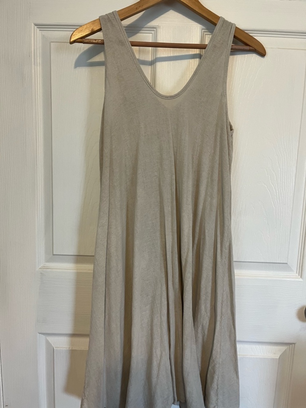 Sleeveless A-Line Linen Tank Dress in Light Taupe